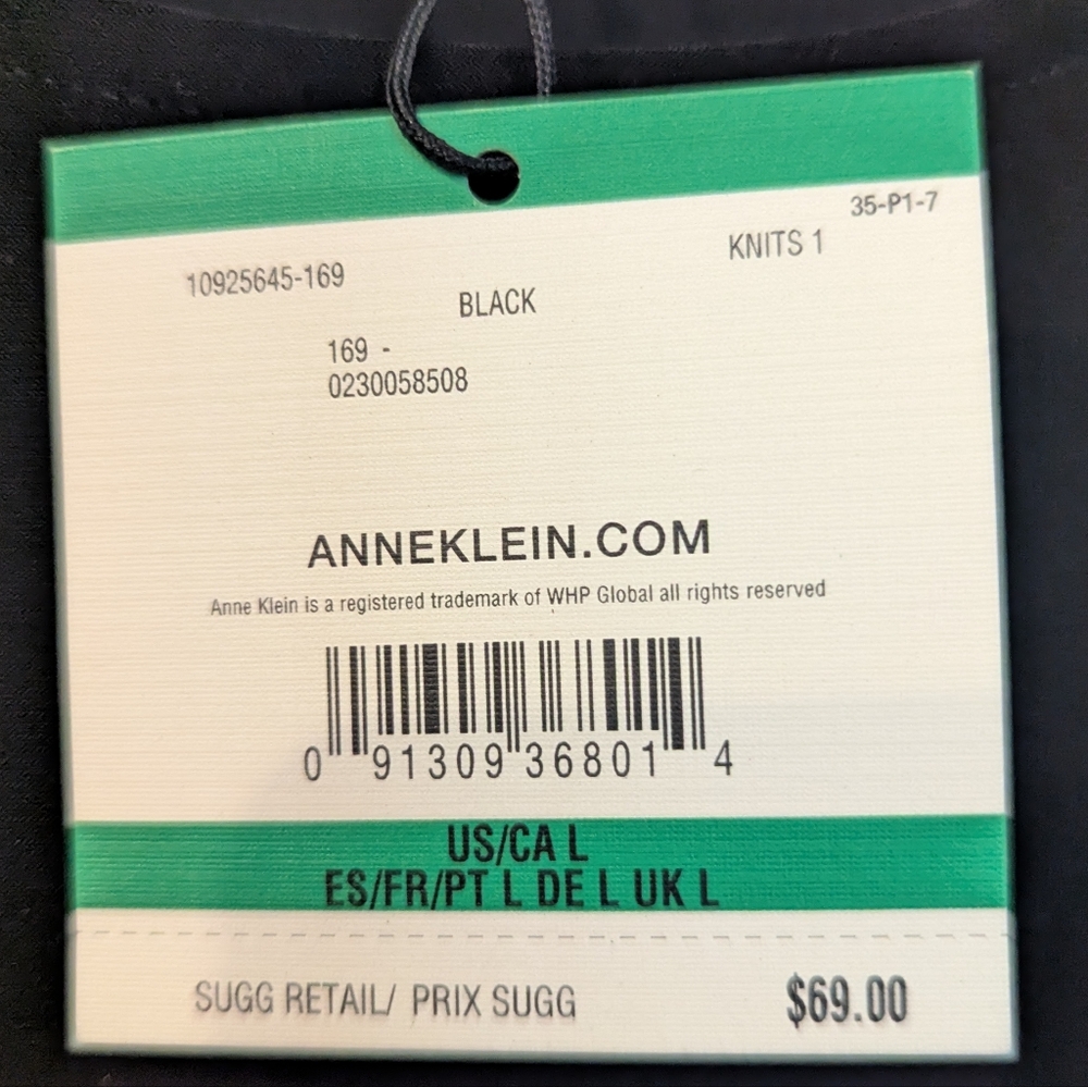 ANNE KLEIN Black Short-Sleeve Top With Side Tie/Gather Large - Picture 6 of 9